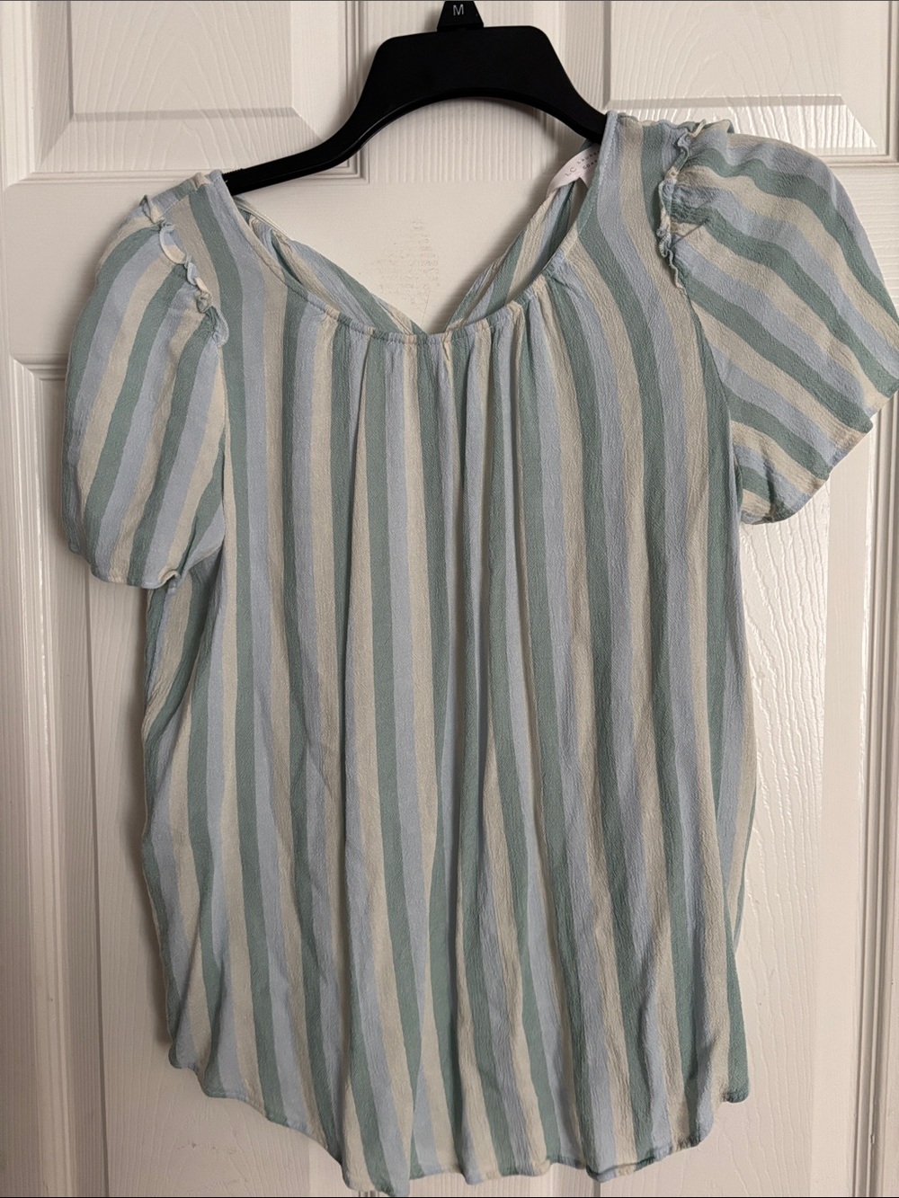 LC Lauren Conrad Pale Blue and White Striped Peasant Blouse